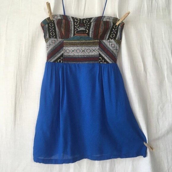 Anthropologie Strapless Mini Dress Women 2 Boho Party Aztec Summer Festival Rave - Picture 1 of 8
